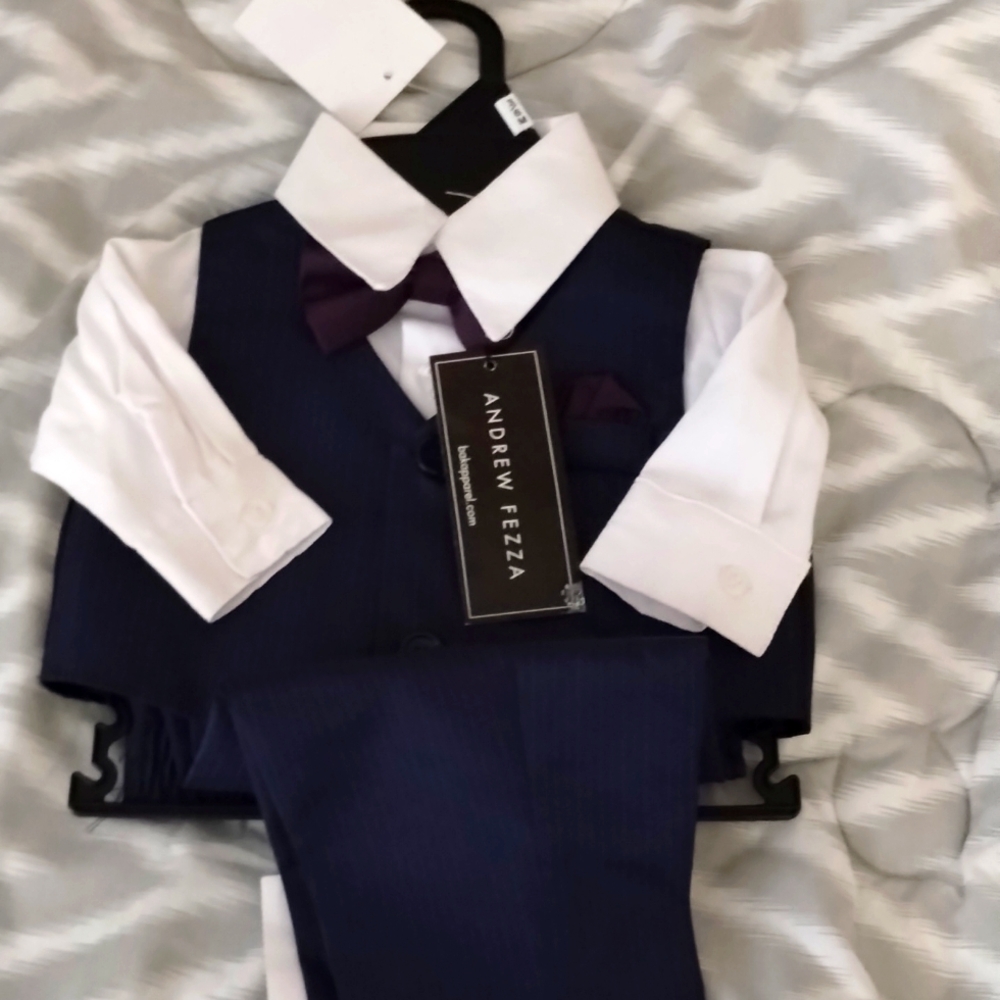Navy blue white & burgundy baby 3piece suit